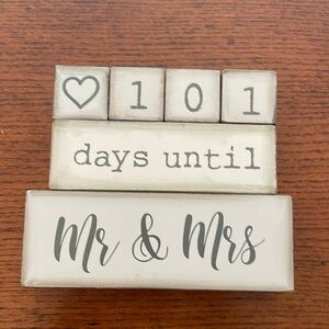 Rustic wooden wedding countdown tan Mr & Mrs